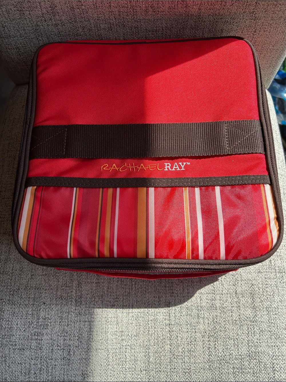 Rachael Ray Red and Brown Striped Insulated lunch Bag